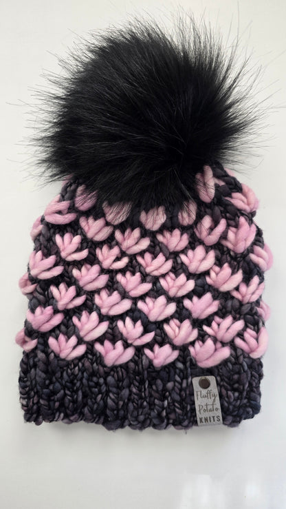 Child Lotus Flower Beanie - Grey/Pink