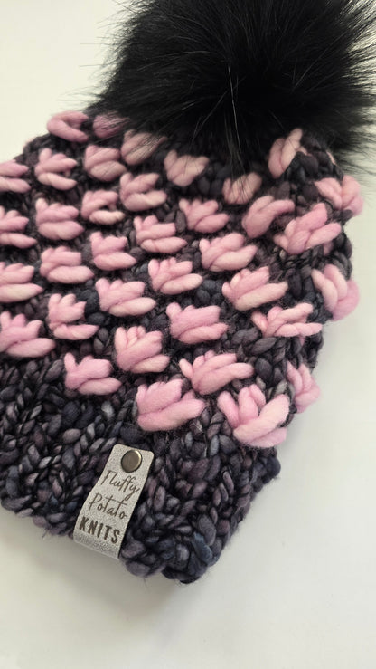 Child Lotus Flower Beanie - Grey/Pink