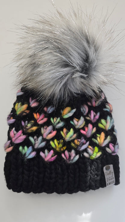 Child Lotus Flower Beanie - Black/Multi Sparkle