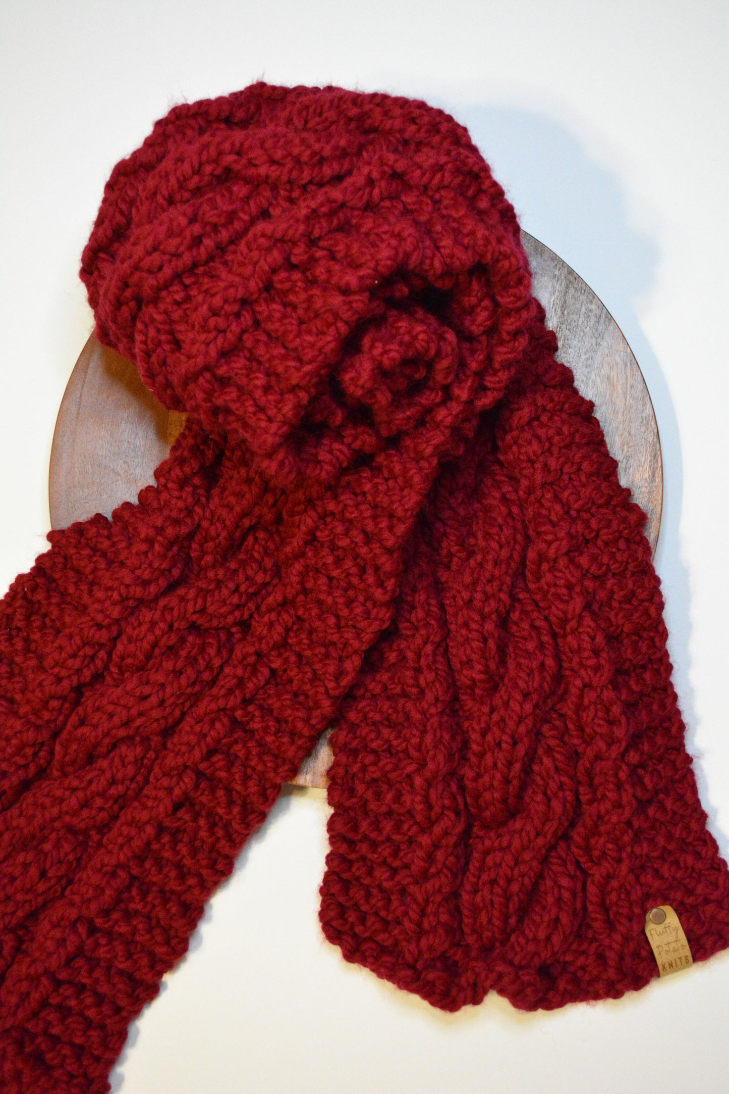 Cable Knit William Scarf - Cranberry