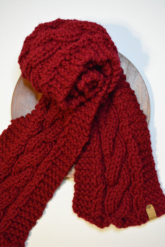 Cable Knit William Scarf - Cranberry