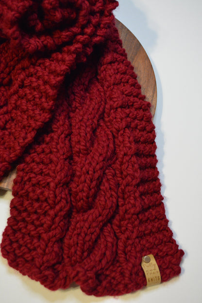 Cable Knit William Scarf - Cranberry