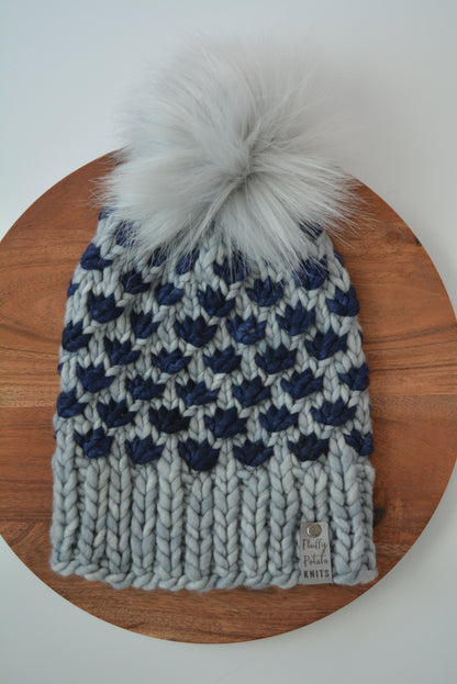 Adult Lotus Flower Beanie - Gray/Navy