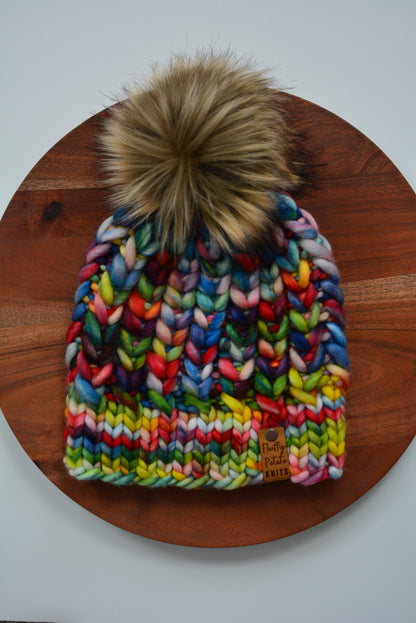 Multicolored Braided Hearts Beanie