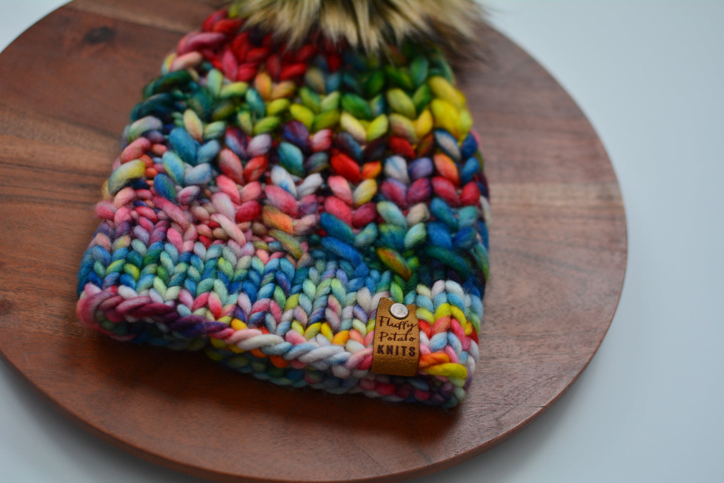 Multicolored Braided Hearts Beanie