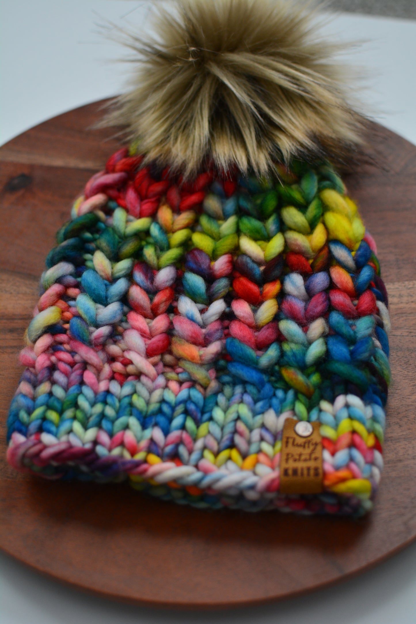 Multicolored Braided Hearts Beanie