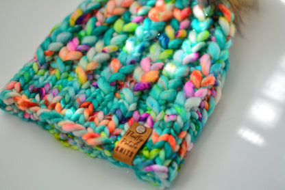 Bright Sparkle Braided Hearts Beanie